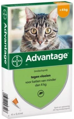 Advantage 2 X 4 Pipetten Â, ®, 40 Voor Katten Van Minder Dan 4 Kg Dubbelpak -Dierenwinkel advantage 40 anti vlo kat tot 4 kg 4 pipetten 04 ml 41059