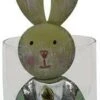 Clayre & Eef Windlicht Konijn 11x10x22 Cm Groen Wit Metaal Glas