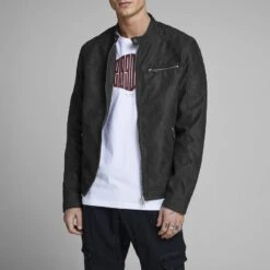 JACK & JONES CORE Imitatieleren Tussenjas Rocky Zwart -Dierenwinkel jack en jones bikerjasje jcorocky 295261