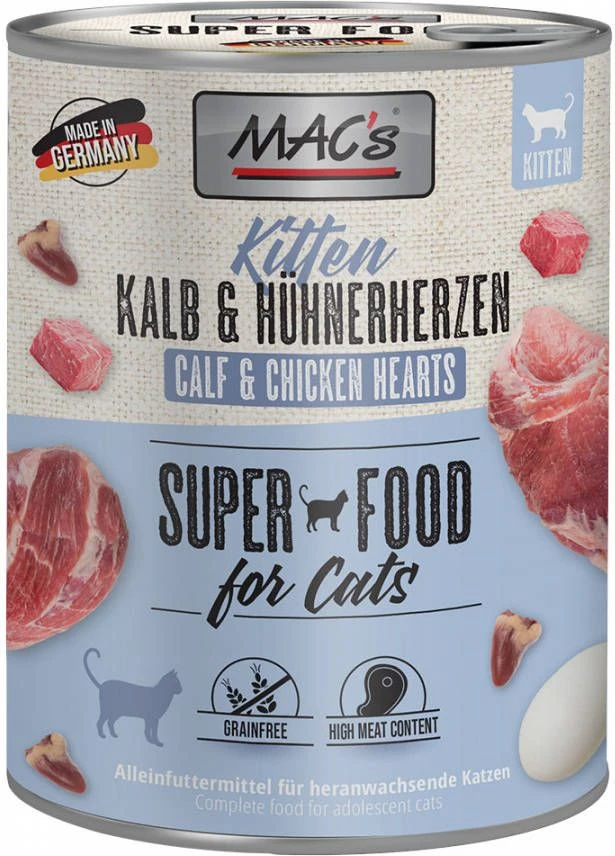 MAC's MAC&apos, S Kitten Kattenvoer Kalfs & Kippenhartjes Blik 6x800 G 4 MAC's MAC&apos, S Kitten Kattenvoer Kalfs & Kippenhartjes Blik 6x800 G - Afbeelding 2