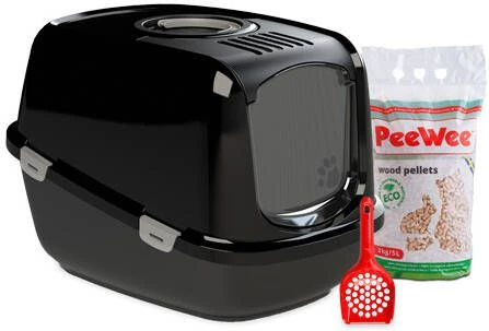 PeeWee EcoDome XXL Zwart +3 Kg Houtkorrels +Schepje, Kattenbak Combideal 5 PeeWee EcoDome XXL Zwart +3 Kg Houtkorrels +Schepje, Kattenbak Combideal - Afbeelding 3