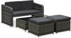VidaXL 4 Delige Loungeset Met Kussens Poly Rattan Antraciet -Dierenwinkel vidaxl 4 delige loungeset met kussens poly rattan antraciet 152139