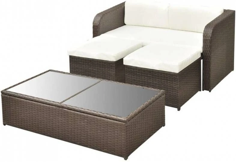 VidaXL 4 Delige Loungeset Met Kussens Poly Rattan Bruin 7 VidaXL 4 Delige Loungeset Met Kussens Poly Rattan Bruin - Afbeelding 5