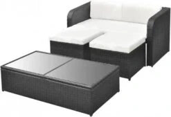 VidaXL 4 Delige Loungeset Met Kussens Poly Rattan Zwart -Dierenwinkel vidaxl 4 delige loungeset met kussens poly rattan zwart 73707