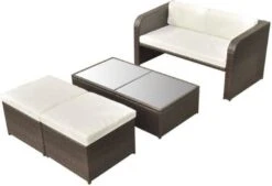 VidaXL 4 Delige Loungeset Met Kussens Poly Rattan Bruin 11 VidaXL 4 Delige Loungeset Met Kussens Poly Rattan Bruin -Dierenwinkel vidaxl loungeset bruin poly rattan 9 delig 17526