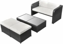 VidaXL 4 Delige Loungeset Met Kussens Poly Rattan Zwart -Dierenwinkel vidaxl loungeset zwart poly rattan 9 delig 22552